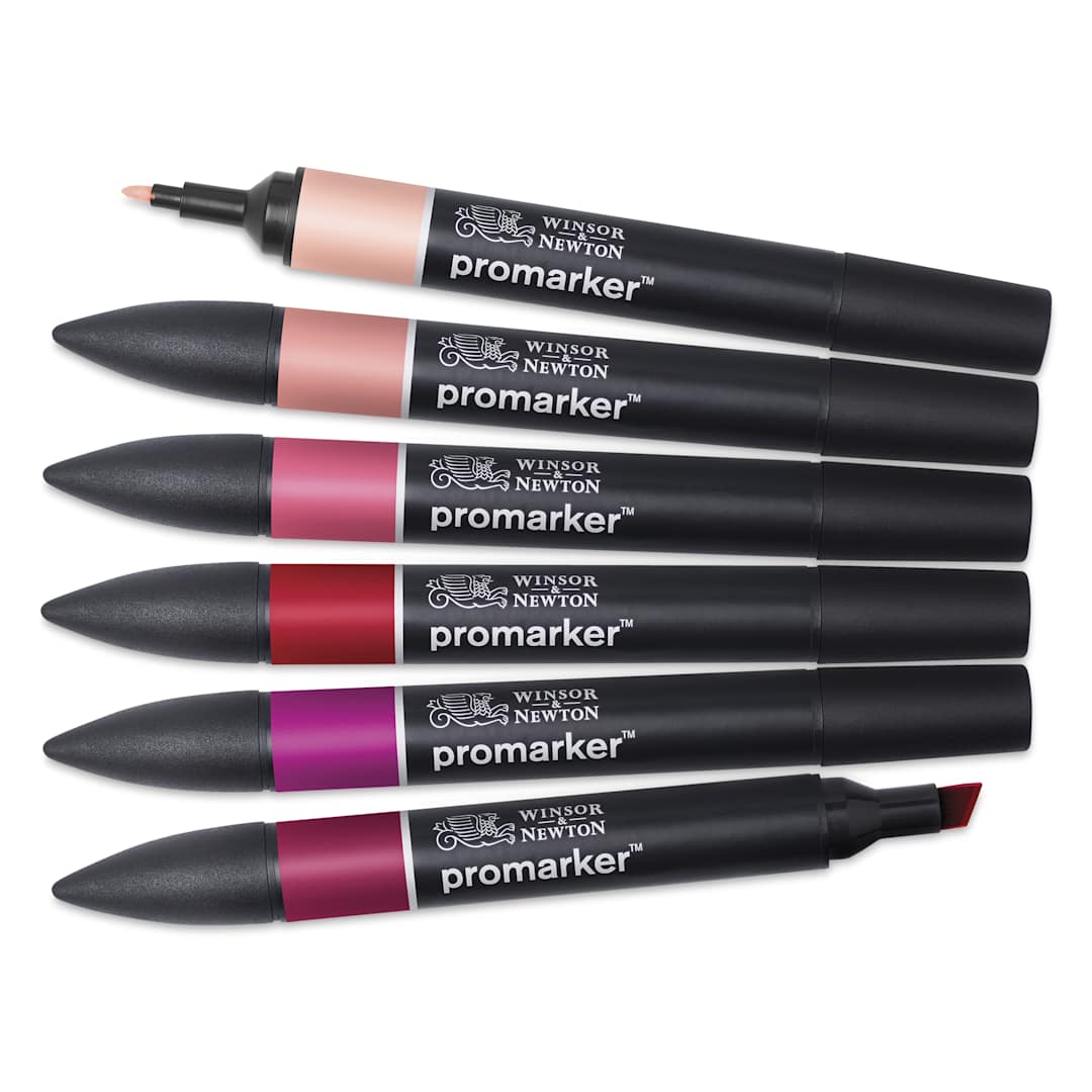 Open in modal - Winsor & Newton Promarkers - Red Tones, Set of 6, laid out