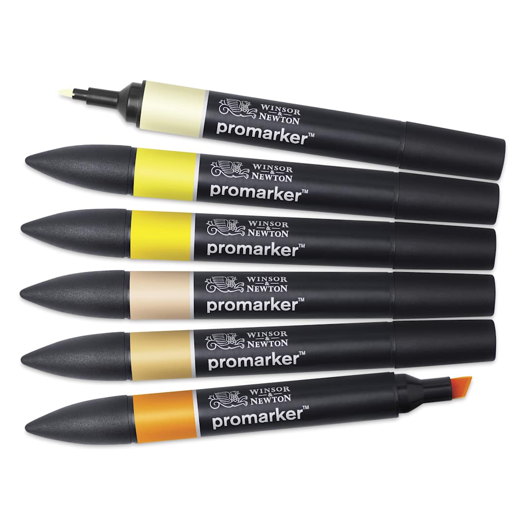 Open in modal - Winsor & Newton Promarkers - Yellow Tones, Set of 6, laid out