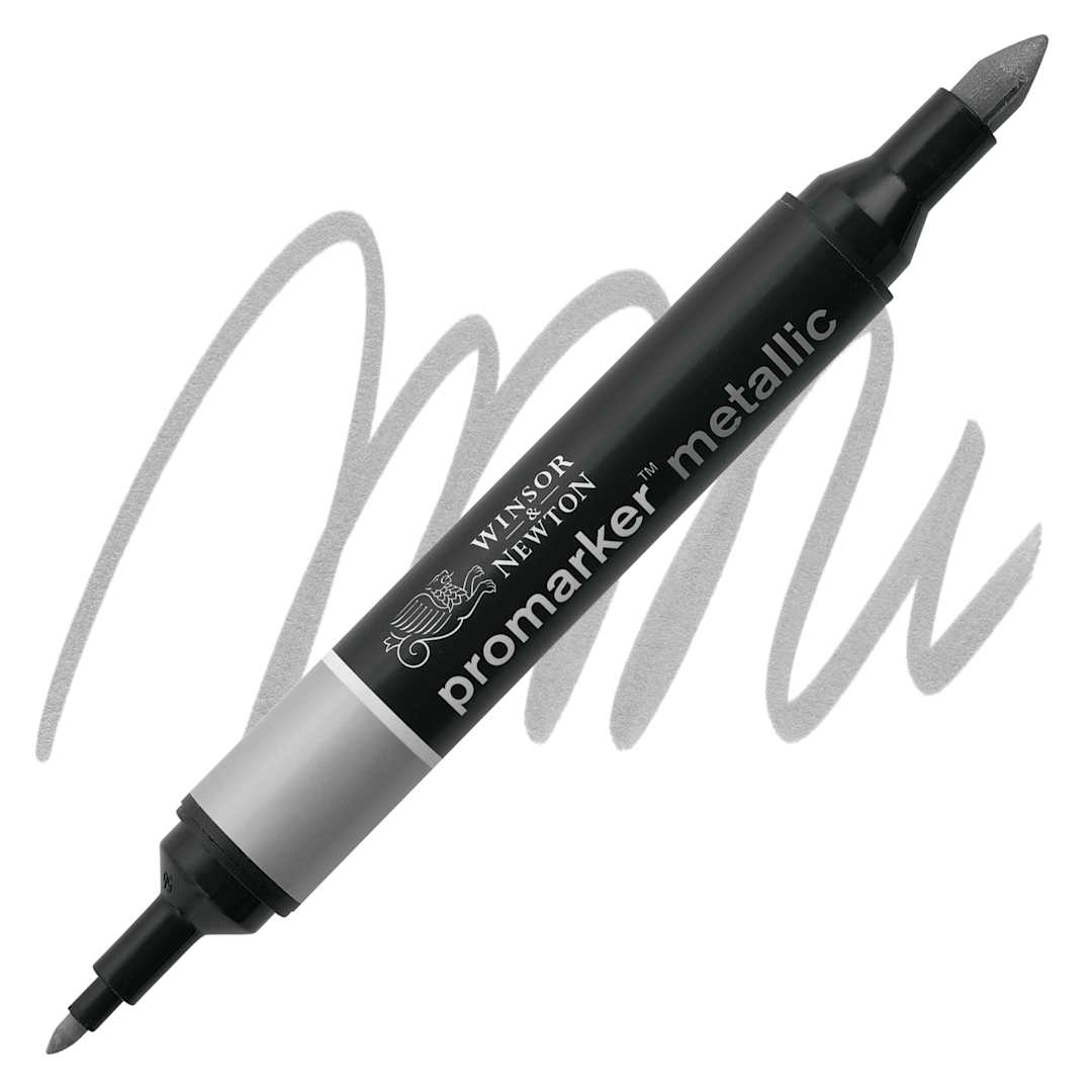 Open in modal - Winsor & Newton Promarker Metallic Marker - Silver marker and swatch