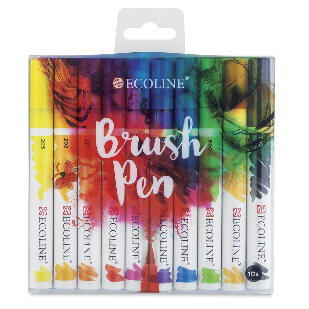 Open in modal - Royal Talens Ecoline Brush Pen Marker Set- Set of 10, Assorted Colors, shown in package
