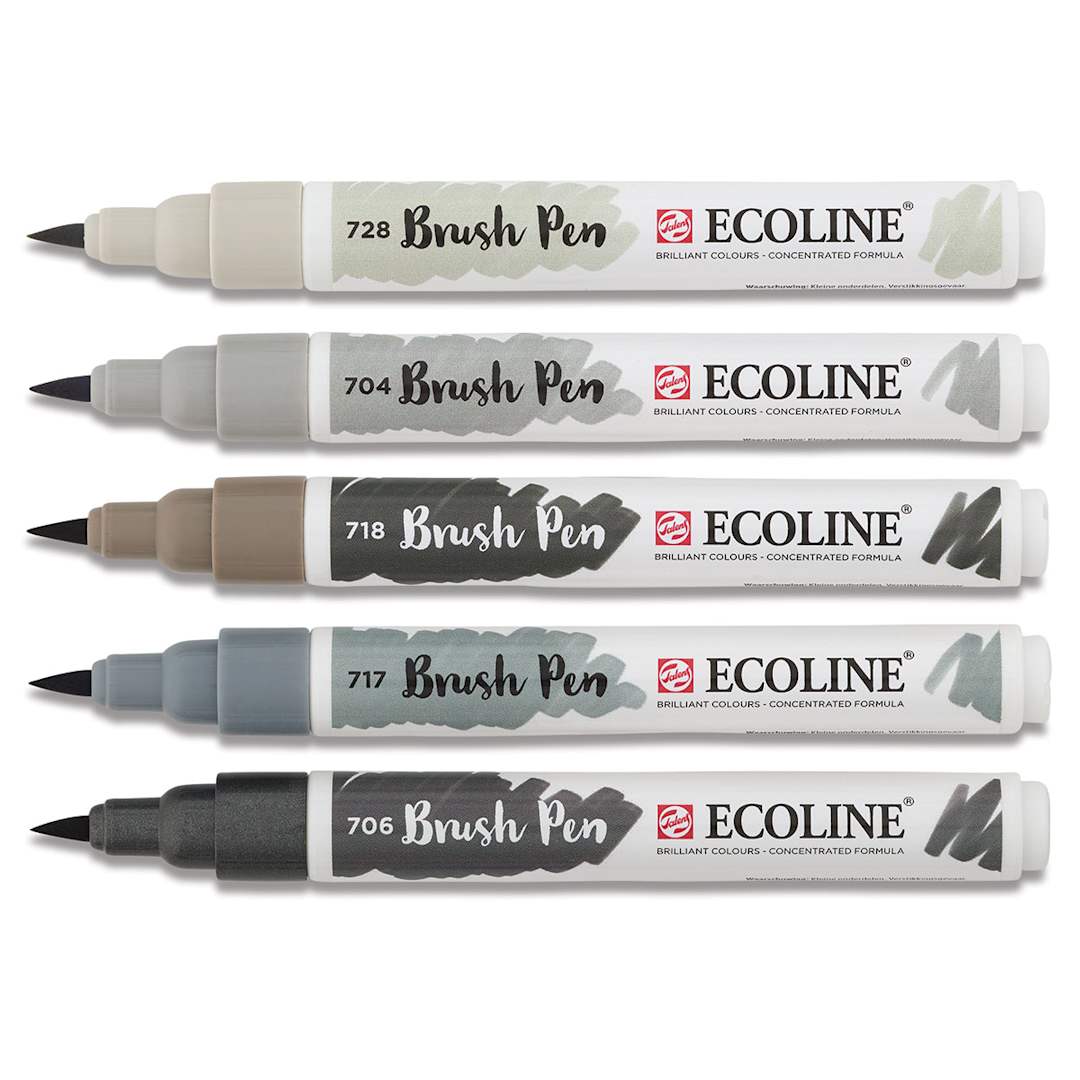 Open in modal - Royal Talens Ecoline Brush Pen Marker Set- 5 Grey Tones 