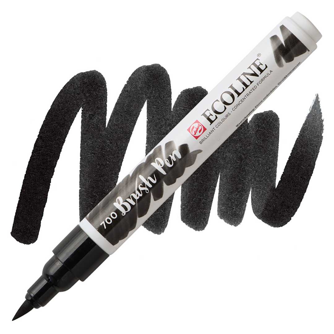 Open in modal - Royal Talens Ecoline Brush Marker - Black marker and swatch