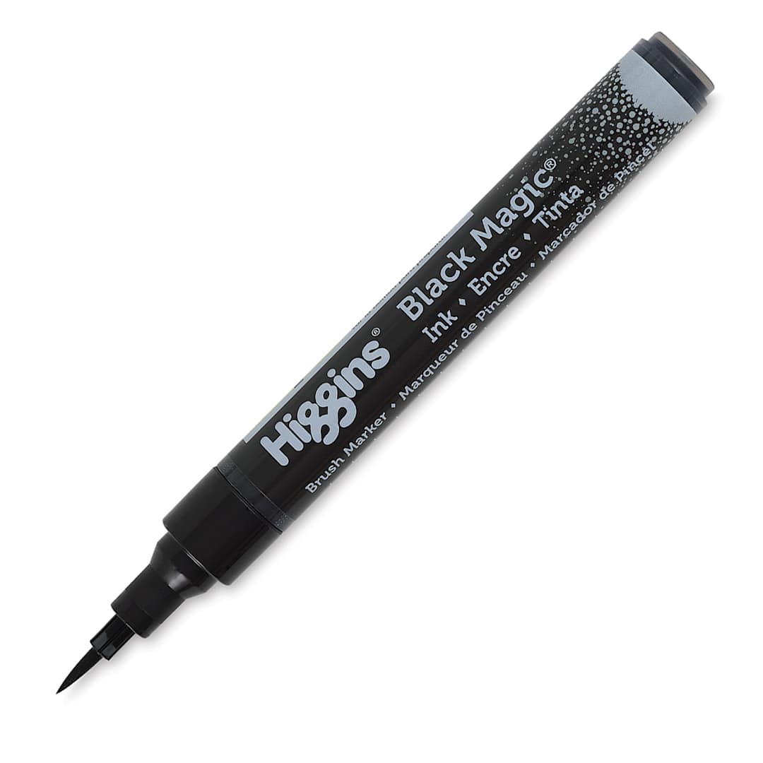 Open in modal - Higgins Ink Pump Markers - Angled view of uncapped Brush Nib Magic Marker