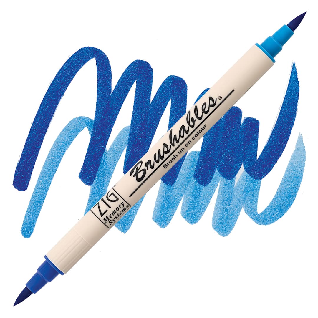 Open in modal - Zig Brushables Dual Tip Marker - Pure Blue marker and swatch
