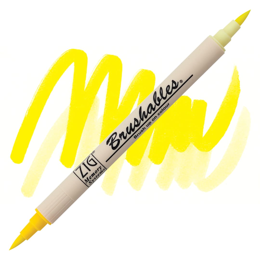 Open in modal - Zig Brushables Dual Tip Marker - Pure Yellow marker and swatch