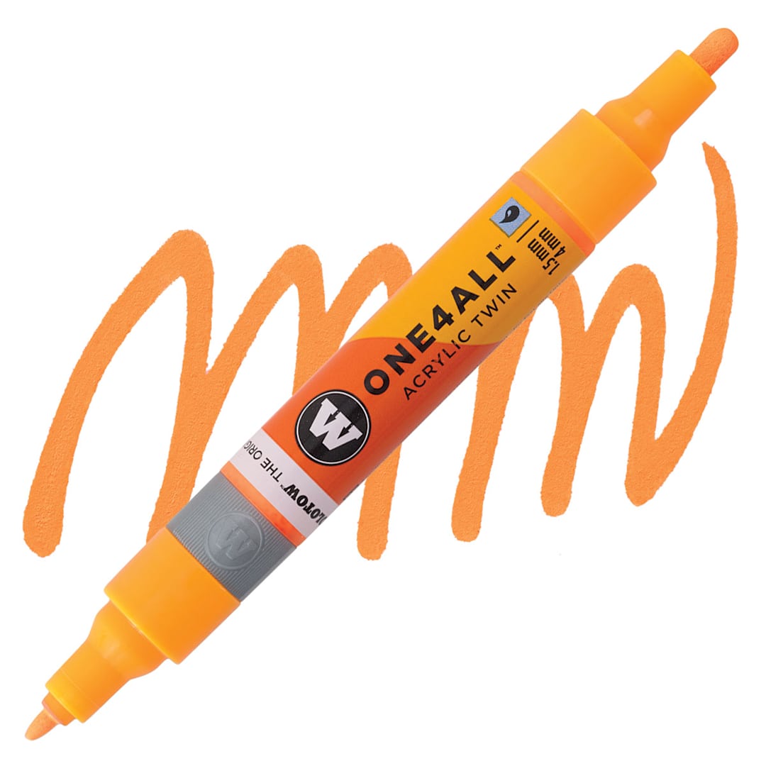 Open in modal - Molotow One4All Acrylic Twin Marker - Dare Orange marker and swatch