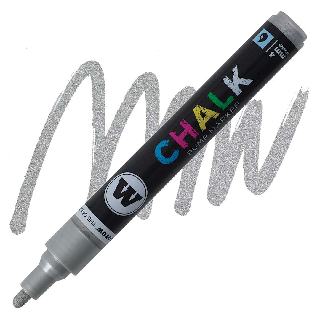 Open in modal - Molotow Chalk Marker - Metallic Silver, 4 mm marker and swatch