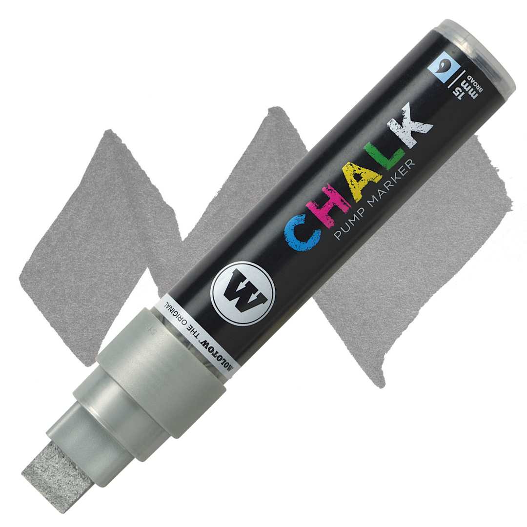 Open in modal - Molotow Chalk Marker - Metallic Silver, 15 mm marker and swatch