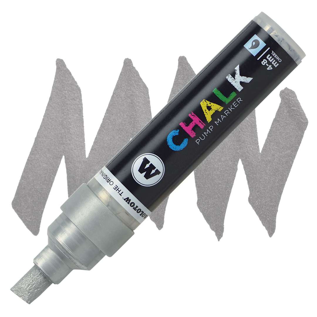 Open in modal - Molotow Chalk Marker - Metallic Silver, 4-8 mm  marker and swatch