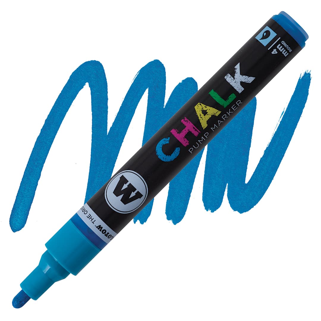 Open in modal - Molotow Chalk Marker - Neon Blue, 4 mm marker and swatch