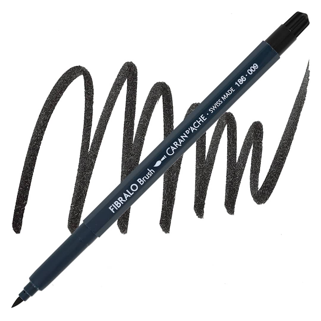 Open in modal - Caran d'Ache Fibralo Brush Marker - Black marker and swatch