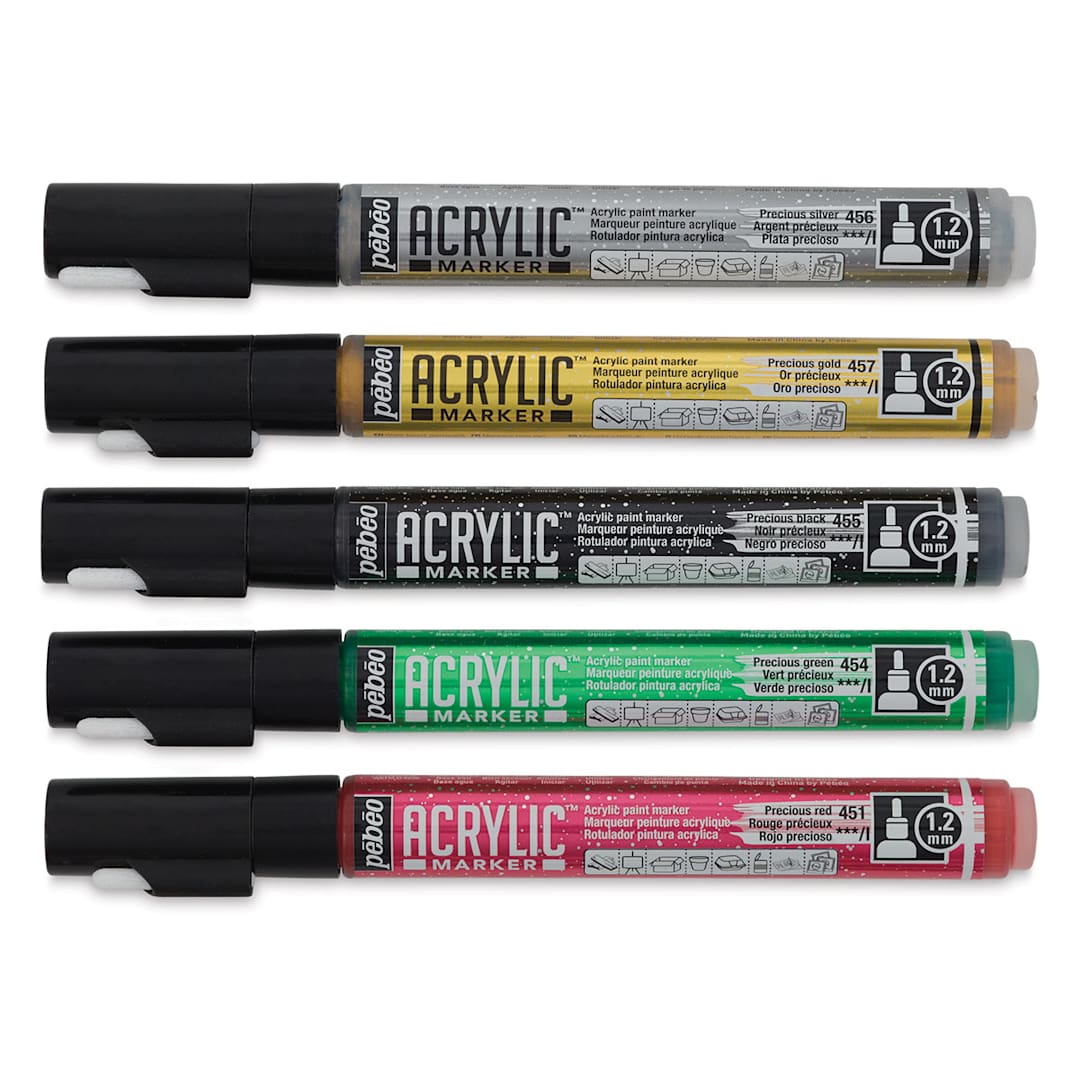 Open in modal - Pebeo Acrylic Markers - 5 pc Set of Precious Colors Markers shown horizontally and capped