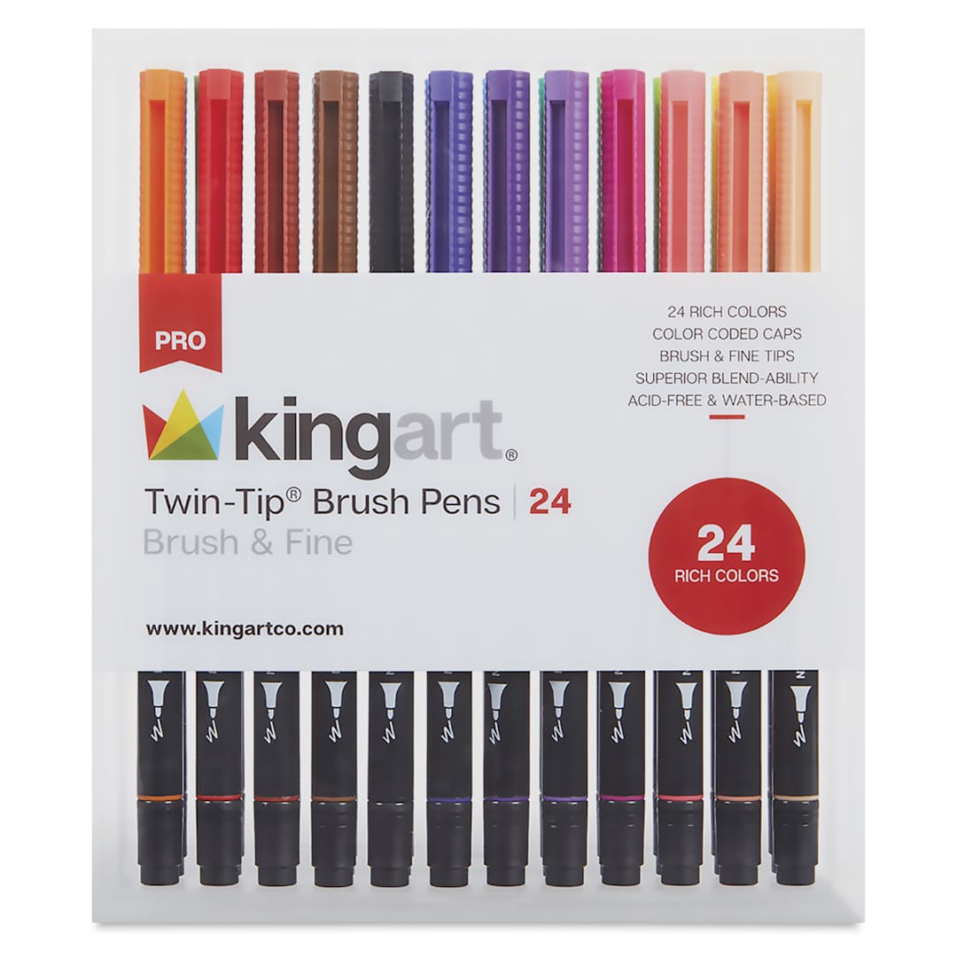 Open in modal - Kingart Twin-Tip Brush Pen Set - Set of 24, front of the packaging