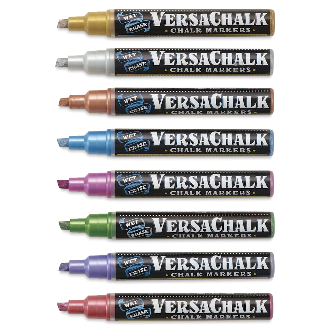 Open in modal - VersaChalk Wet Eraser Liquid Chalk Markers - Set of 8, Metallic Colors, Bold Tip, cap off