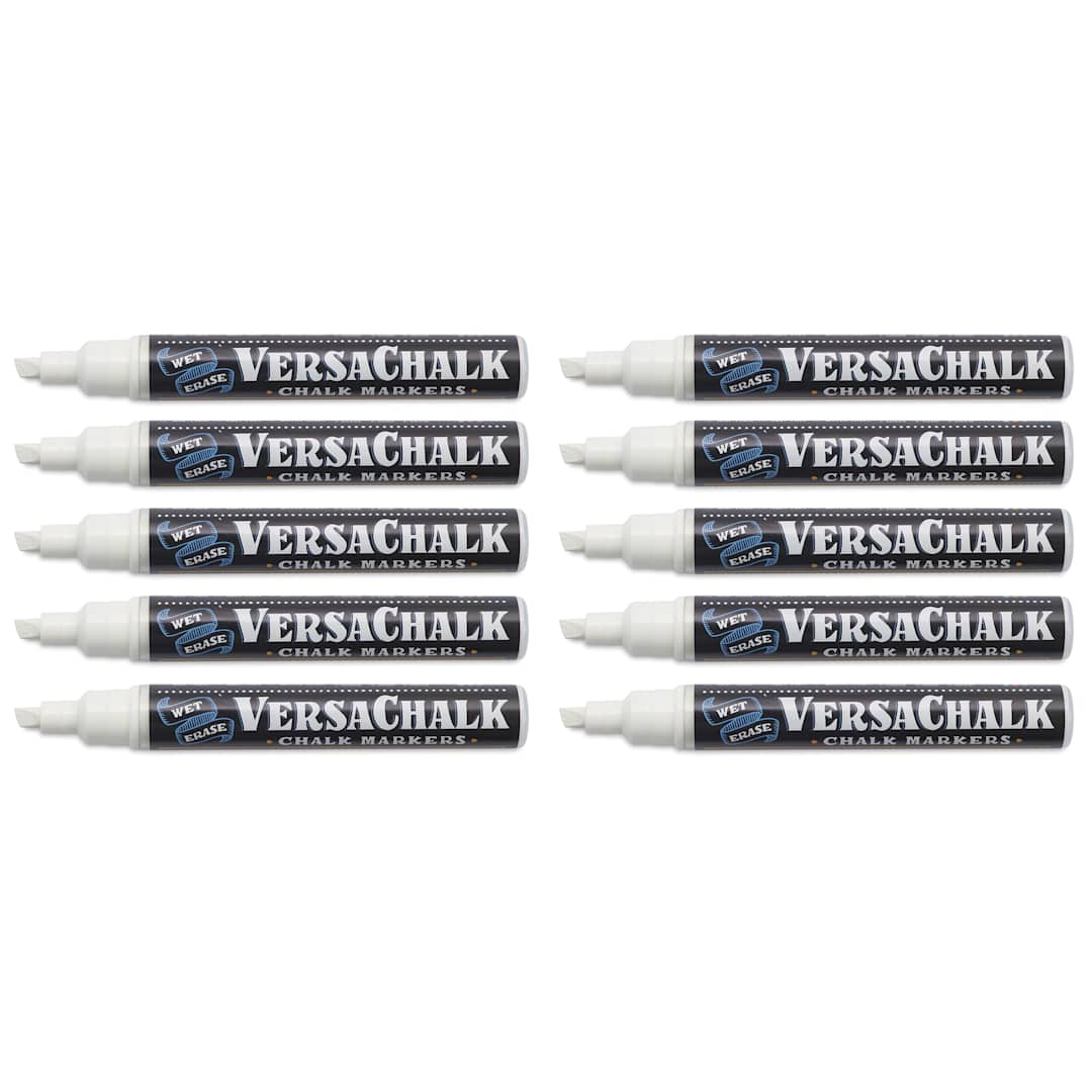 Open in modal - VersaChalk Wet Erase Liquid Chalk Markers - White, 5 mm, Set of 10, Bold Tip, cap off