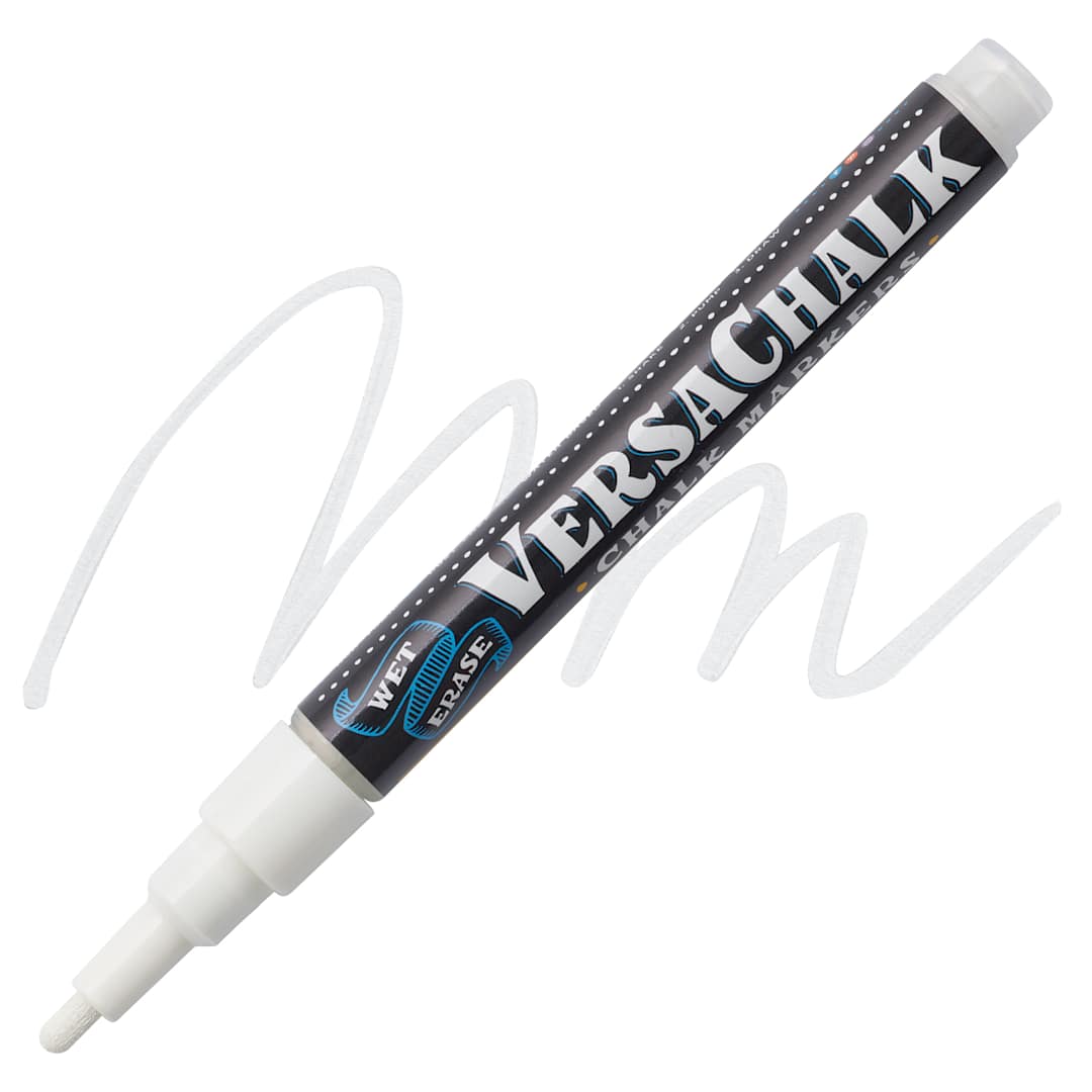 Open in modal - VersaChalk Wet Erase Liquid Chalk Marker - White, 3 mm, swatch and marker