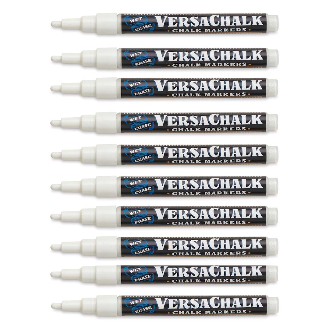 Open in modal - VersaChalk Wet Erase Liquid Chalk Markers - White, 3 mm, Set of 10, Fine Tip, cap of