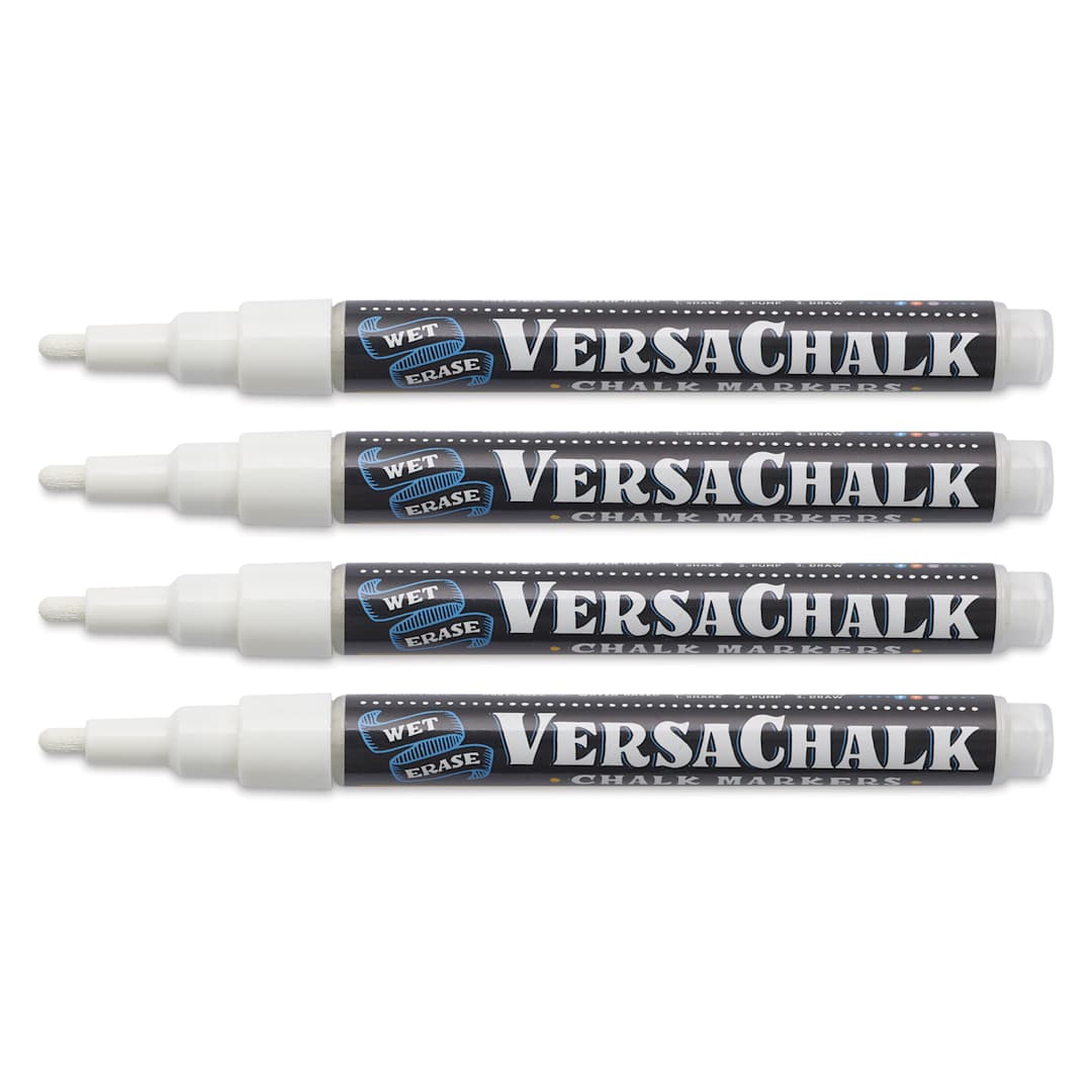 Open in modal - VersaChalk Wet Erase Liquid Chalk Markers - White, 3 mm, Set of 4, Fine Tip, cap off