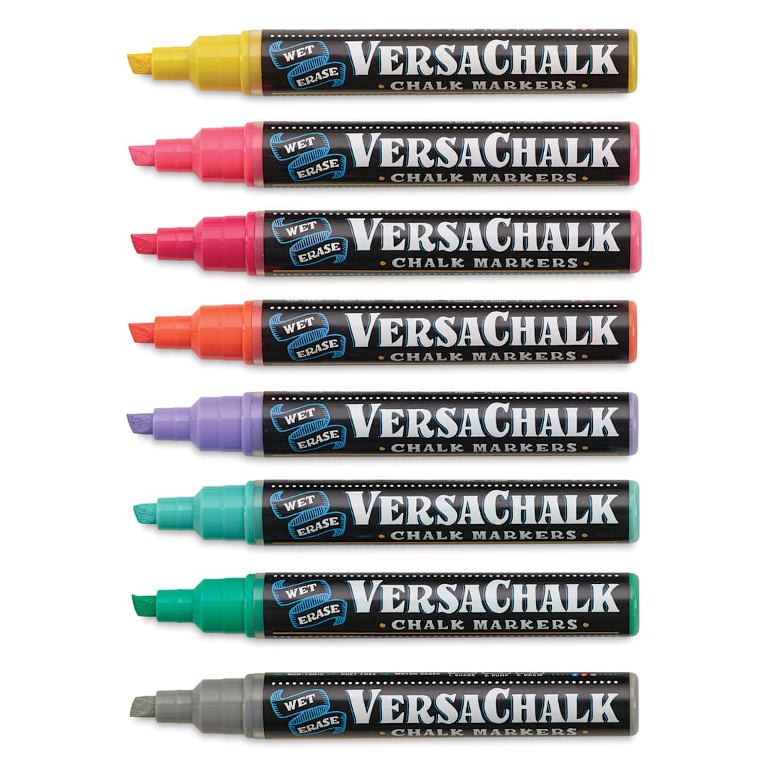 Open in modal - VersaChalk Wet Erase Liquid Chalk Markers - Vivid Colors, 5 mm, Set of 8, Bold Tip, cap off
