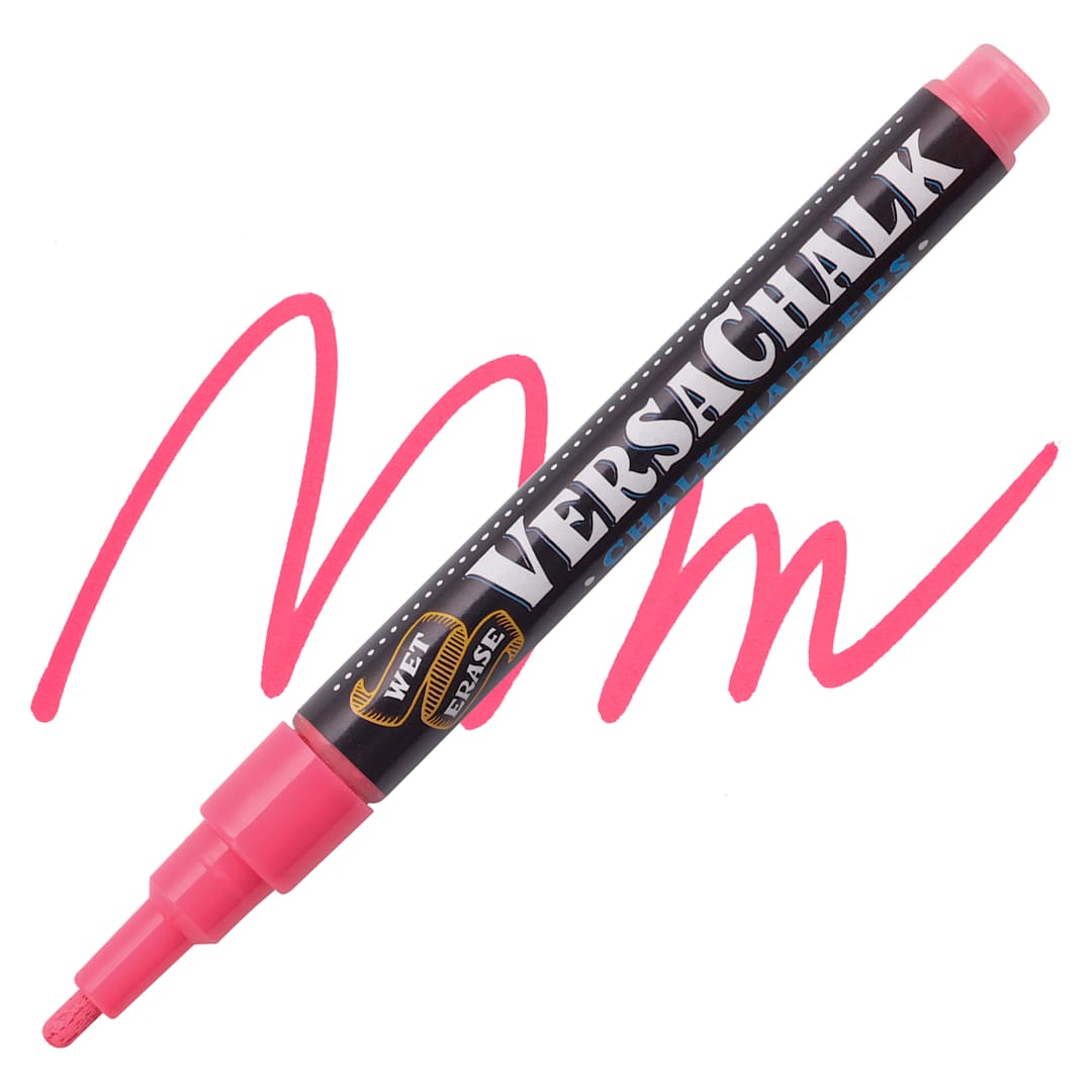 Open in modal - VersaChalk Wet Erase Liquid Chalk Marker - Vivid Mandy Pink, 3 mm, swatch and marker