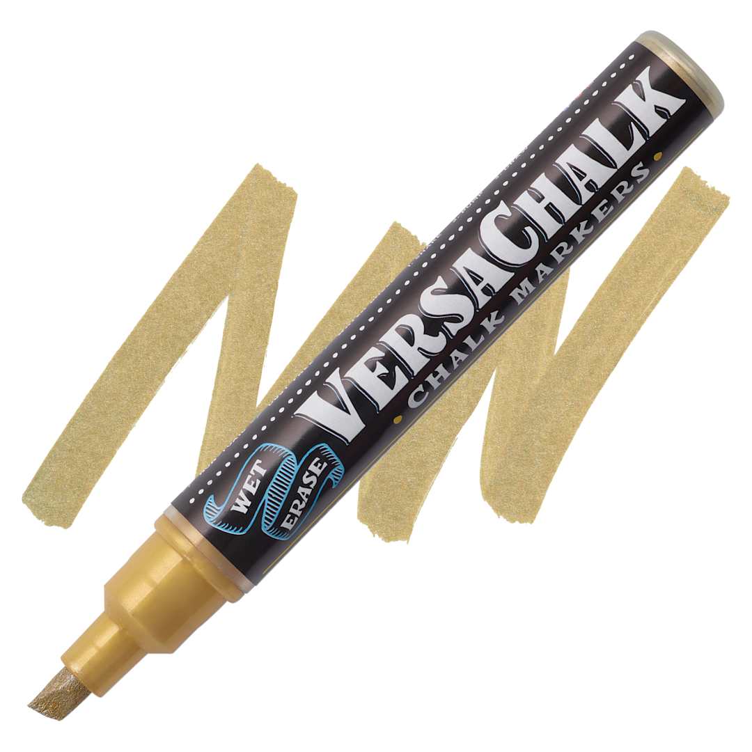 Open in modal - VersaChalk Wet Erase Liquid Chalk Marker - Metallic Gold, 5 mm, swatch and marker