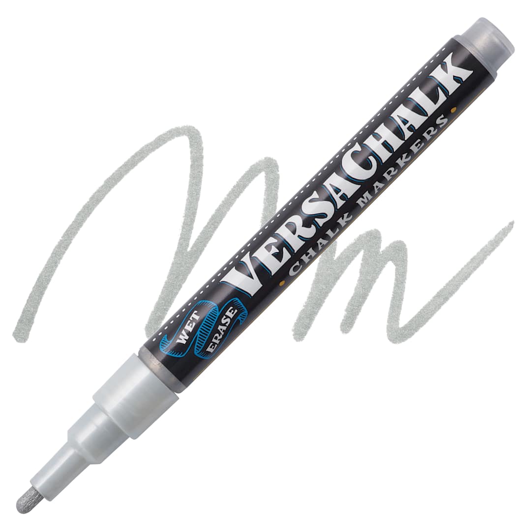 Open in modal - VersaChalk Wet Erase Liquid Chalk Marker - Metallic Silver, 3 mm, swatch and marker