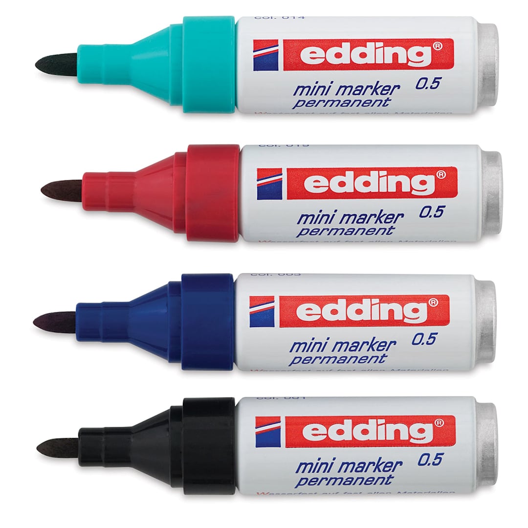 Open in modal - Edding Mini Permanent Markers - Set of 4 (four mini markers in Turquoise, Red, Blue and Black)