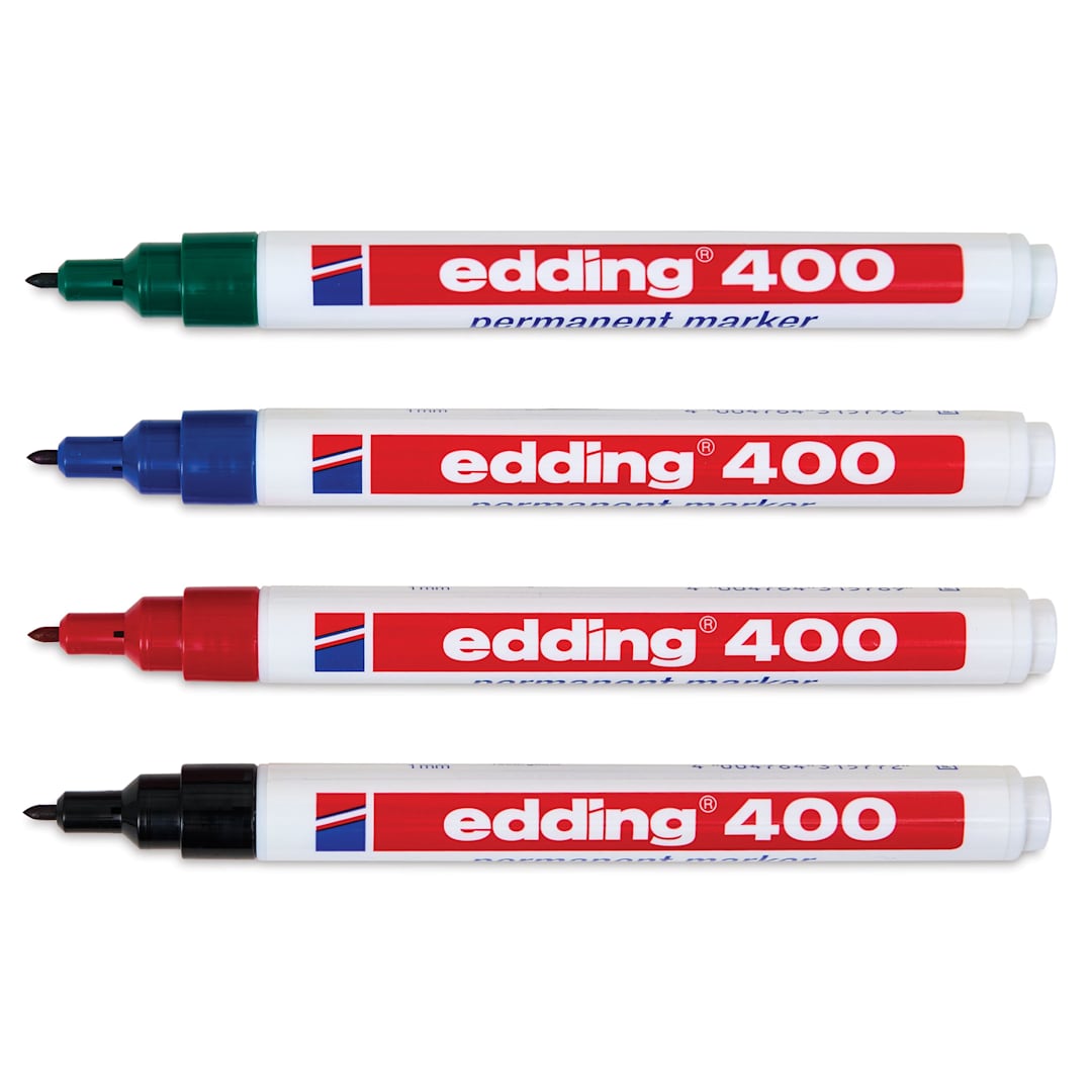 Open in modal - Edding Permanent Marker - Assorted Colors, 400 Series, Set of 4, markers laid out with caps off