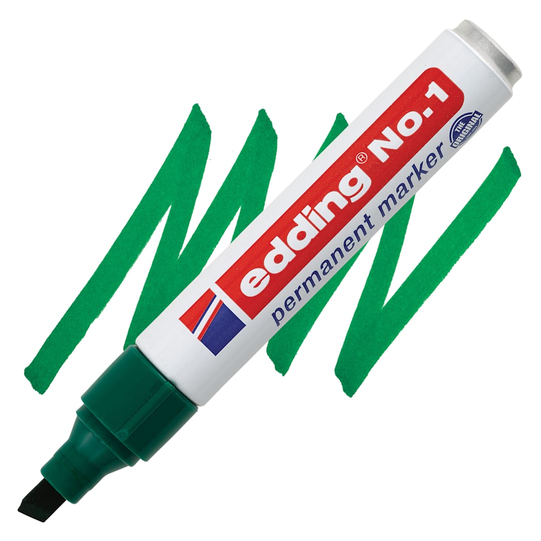 Open in modal - Edding Permanent Marker - Green, No.1, Chisel Nib, 1-5 mm marker and swatch