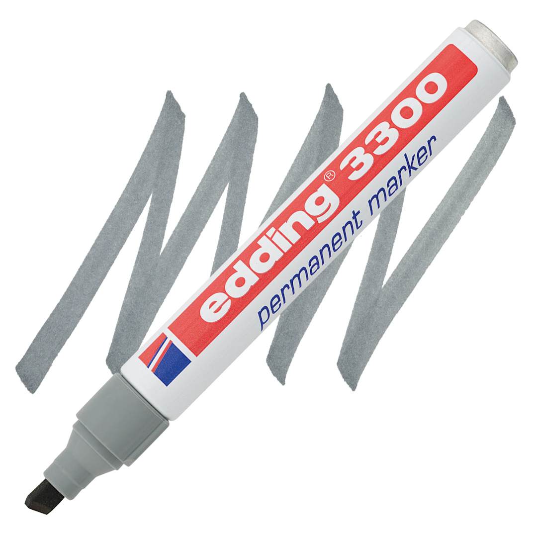 Open in modal - Edding Permanent Marker - Grey, 3300, Chisel Nib, 1-5 mm marker and swatch