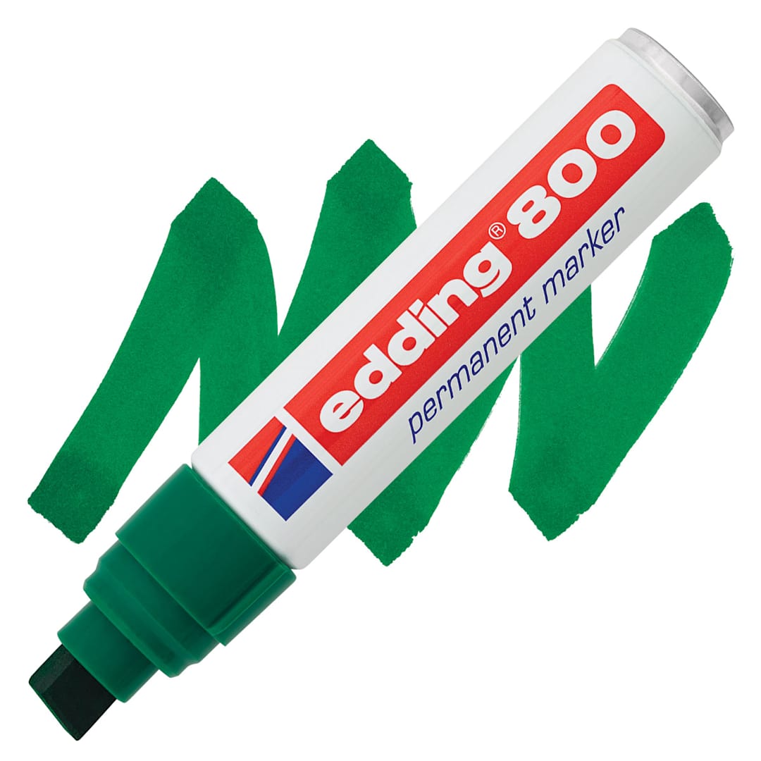 Open in modal - Edding Permanent Marker - Green, 800, Chisel Nib, 4-12 mm marker and swatch