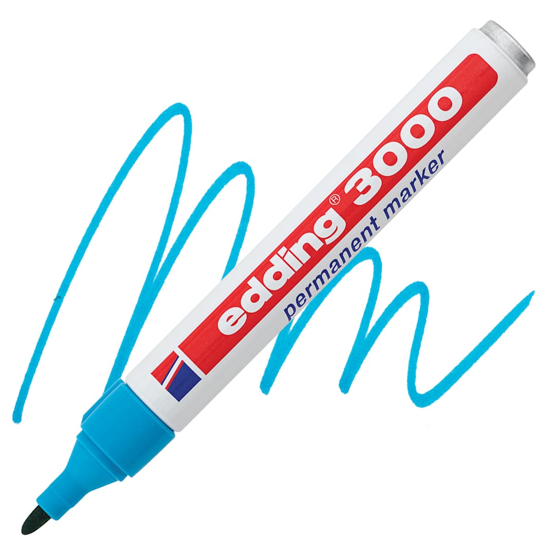 Open in modal - Edding Permanent Marker - Light Blue, 3000, Bullet Nib marker and swatch