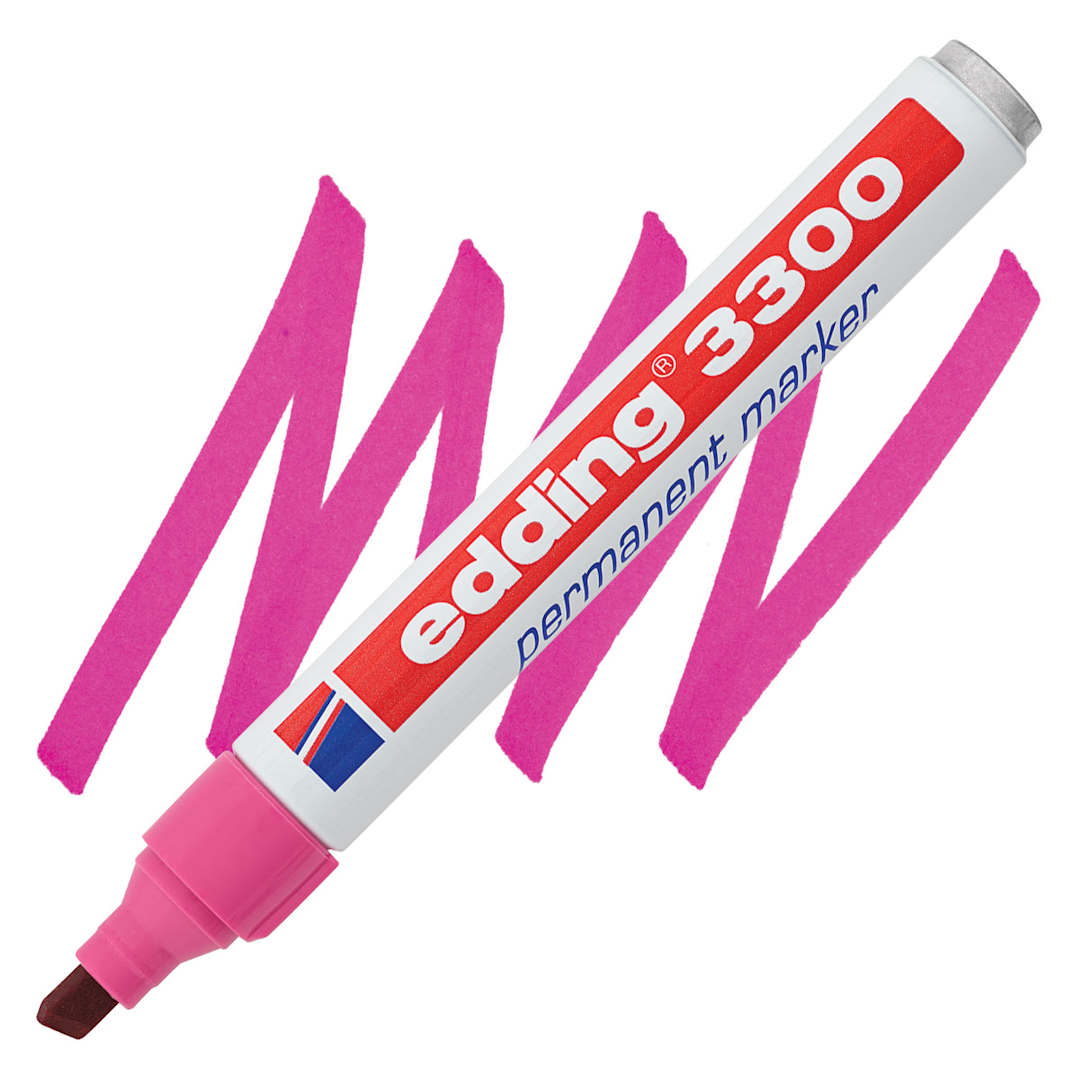 Open in modal - Edding Permanent Marker - Pink, 3300, Chisel Nib, 1-5 mm marker and swatch