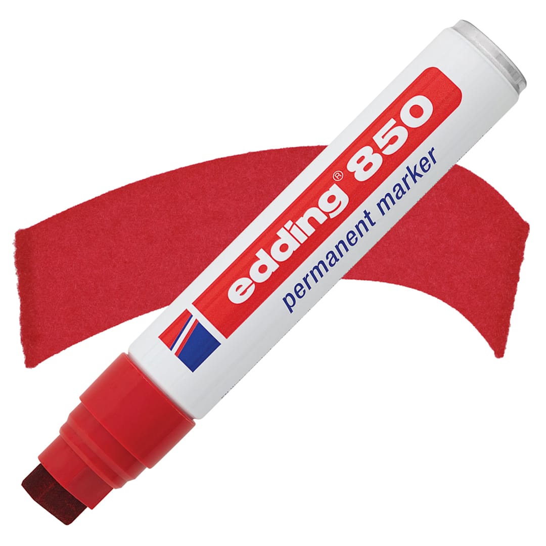 Open in modal - Edding Permanent Marker - Red, 850, Chisel Nib, 5-15 mm marker and swatch