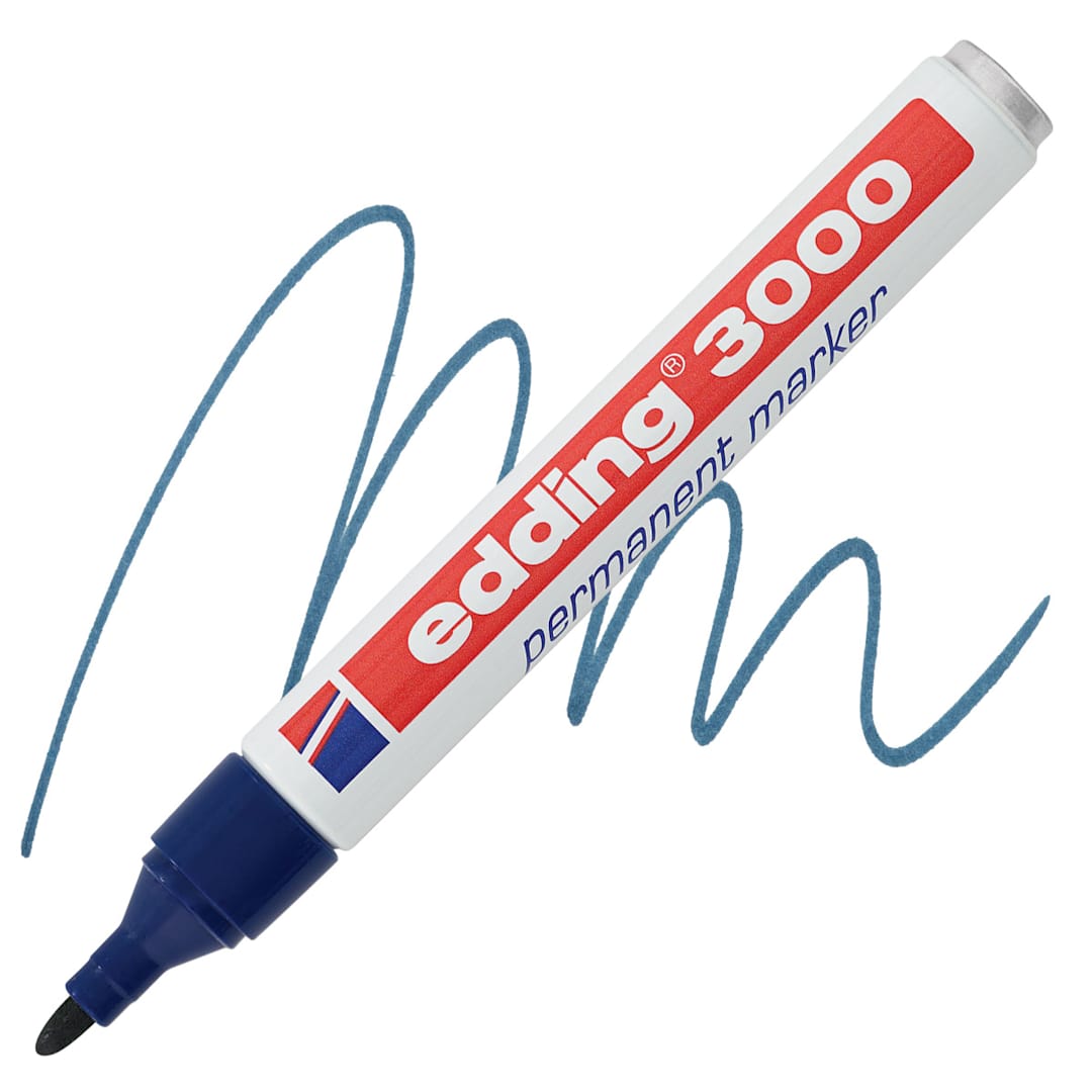 Open in modal - Edding Permanent Marker - Steel Blue, 3000, Bullet Nib marker and swatch