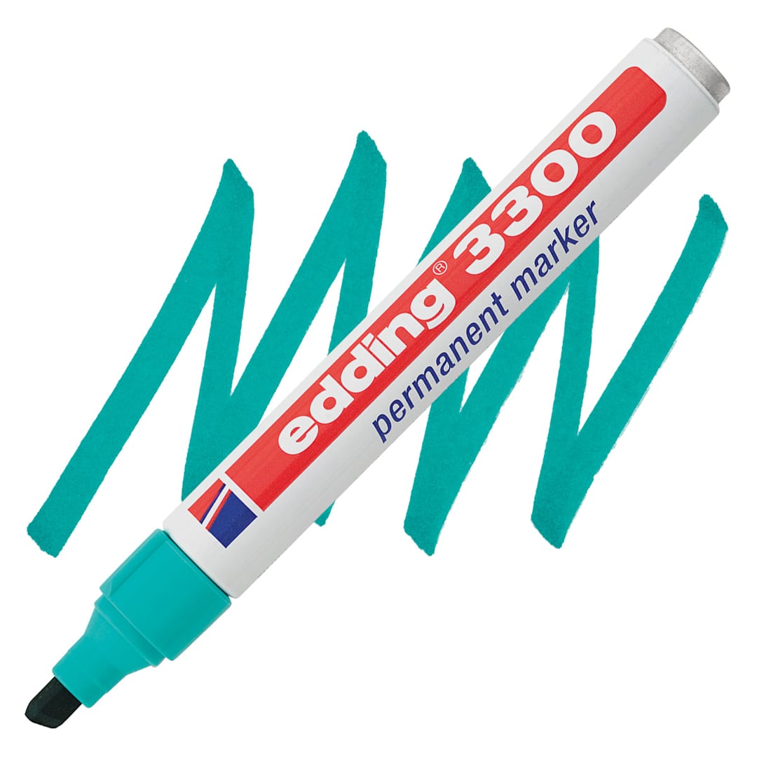 Open in modal - Edding Permanent Marker - Turquoise, 3300, Chisel Nib, 1-5 mm marker and swatch