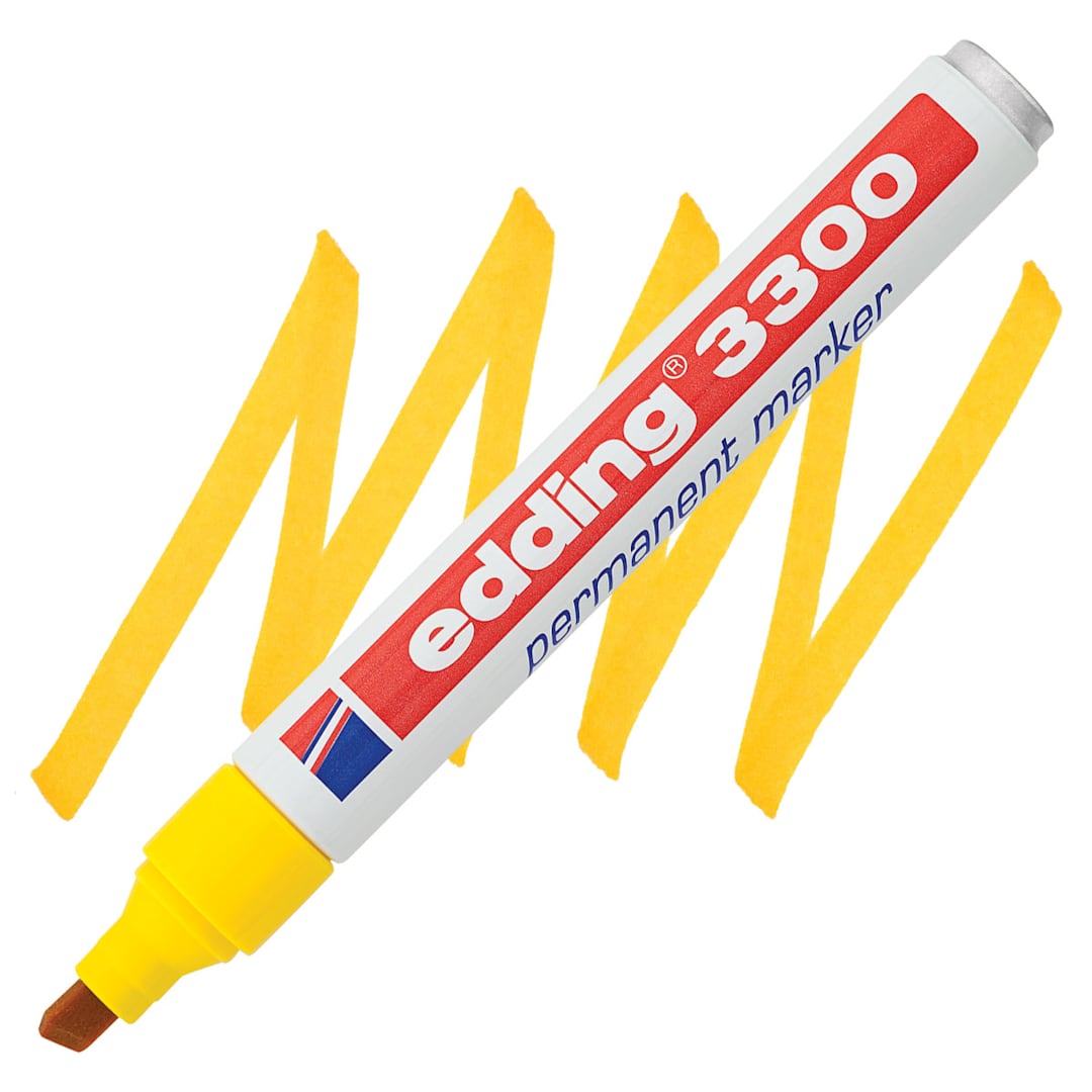 Open in modal - Edding Permanent Marker Yellow, 3300, Chisel Nib, 1-5 mm marker and swatch