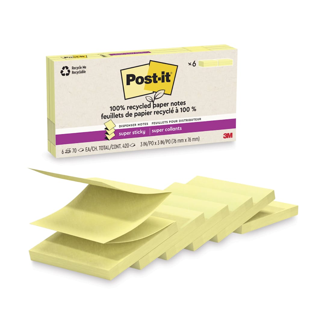 Open in modal - Post-it Recycled Super Sticky Pop-Up Notes - Canary Yellow, Pkg of 6