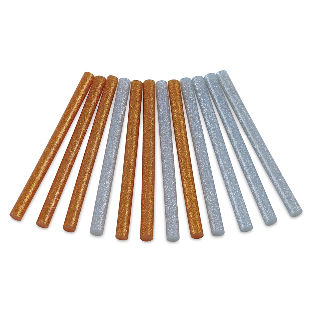 Open in modal - Rico Design Glitter Hot Glue Sticks - Silver and Gold, Set of 12