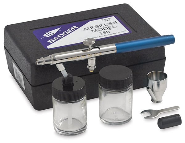 Open in modal - Badger Model 150 Double Action Airbrush - Airbrush and accessories shown with package
