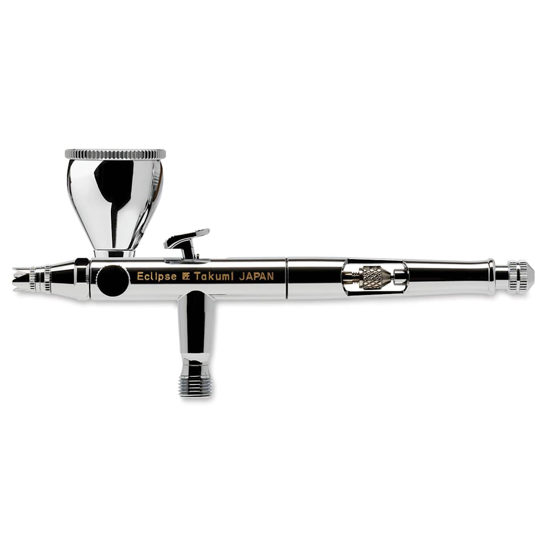Open in modal - Iwata Eclipse Takumi Side Feed Airbrush (Shown with gravity assisted side feed cup)