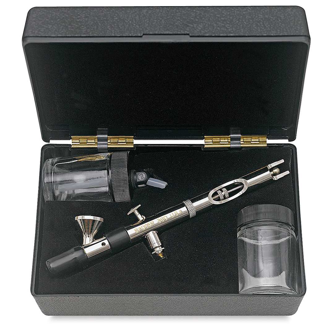 Open in modal - Badger Universal 360 Double Action Airbrush - Components shown in open package