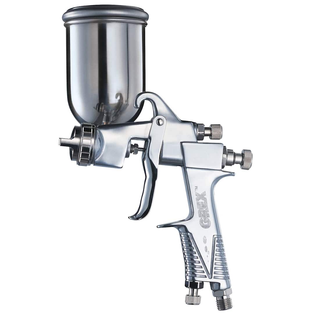 Open in modal - Grex X1000 Spray Gun - Side view of Side gravity feed Spray Gun