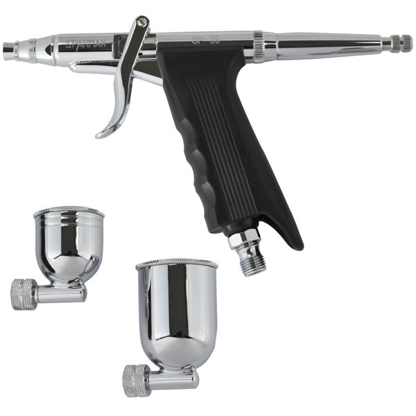 Open in modal - Sparmax GP35 Airbrush - side view with two paint cups (included)