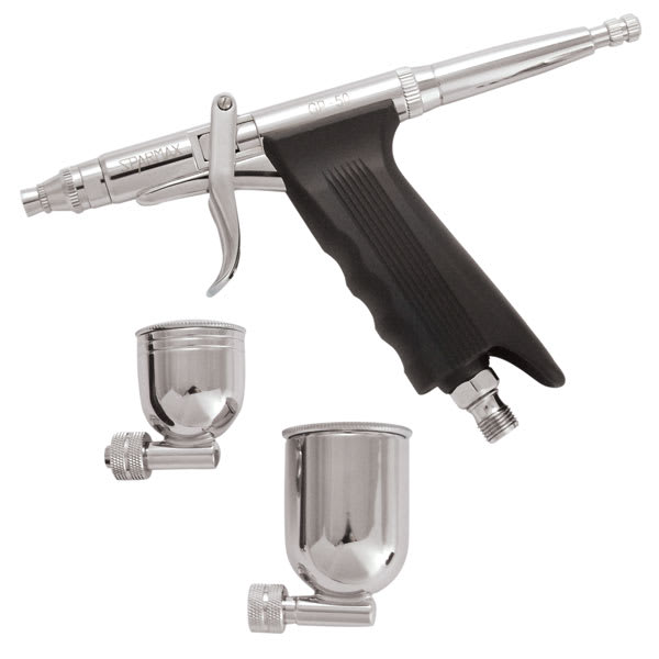 Open in modal - Sparmax GP50 Airbrush - Side view with interchangeable Color Cups
