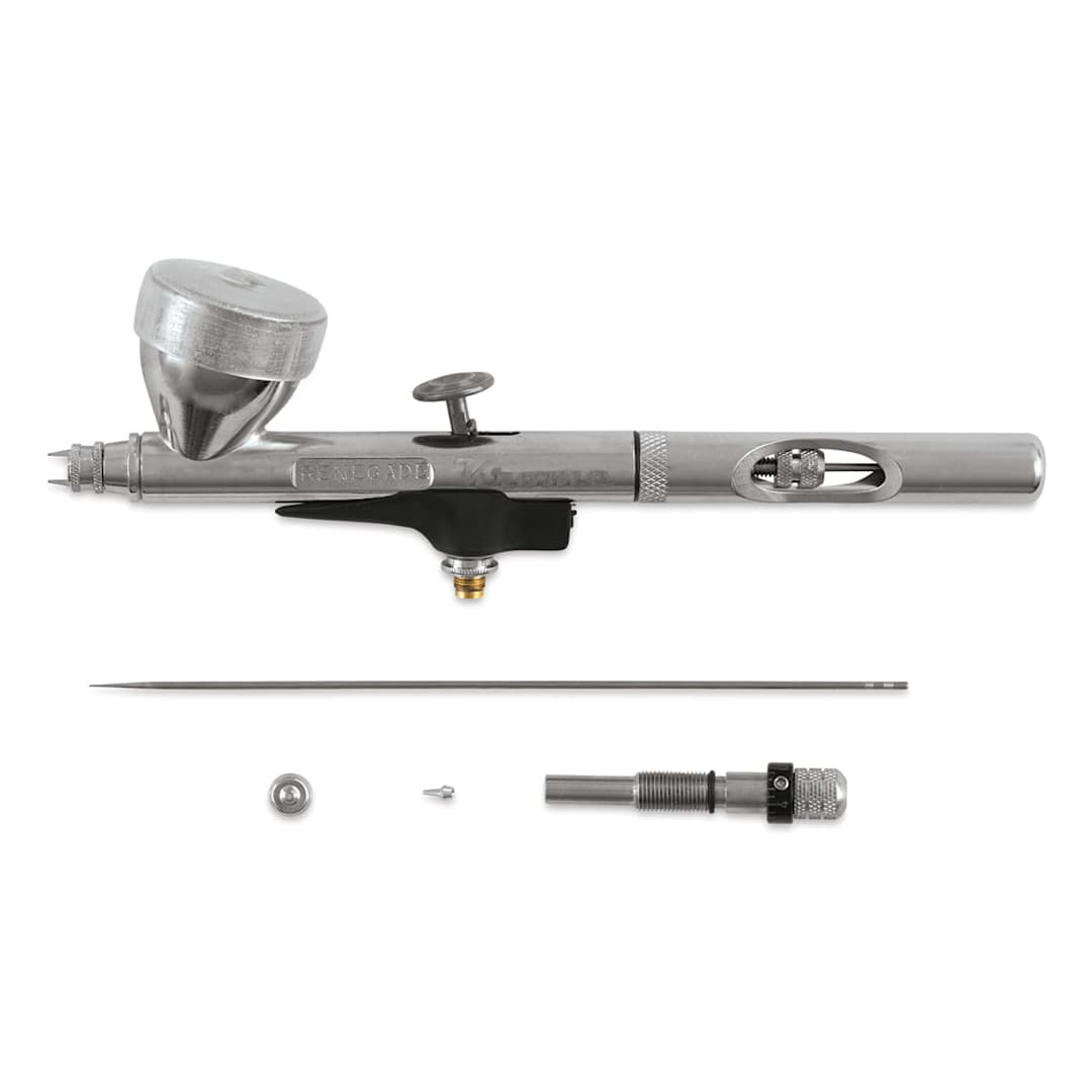 Open in modal - Badger Renegade Krome RK-1 "2-in-1" Detail Airbrush - Side view of Airbrush with accessories
