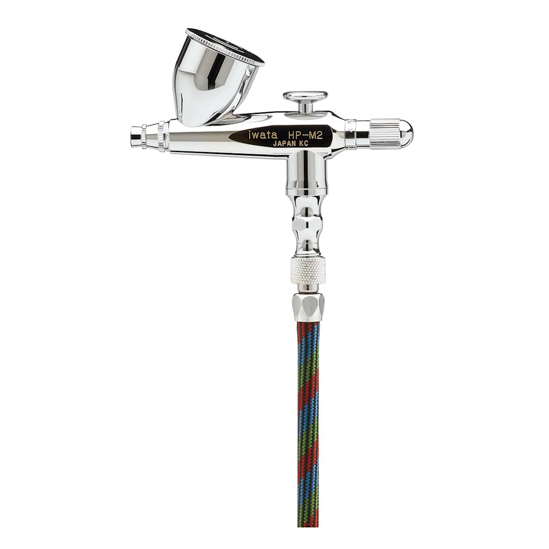 Open in modal - Iwata Revolution Mini Series Airbrush - Side view of HP-M2 with 7 ml cup (Hose sold separately)