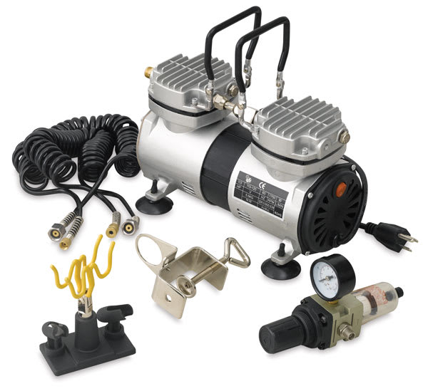 Open in modal - SilentAire Scorpion II Heavy-Duty Airbrush Compressor - Components shown with Compressor
