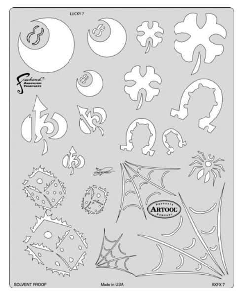 Open in modal - Artool Kustom Kulture Freehand Templates - Front view of Lucky 7 Template