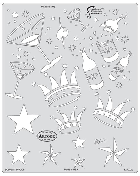 Open in modal - Artool Kustom Kulture Freehand Templates - Front view of Martini Time Template